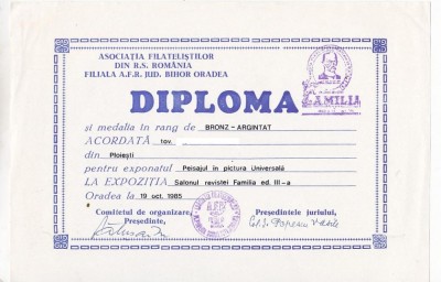 bnk fil Diploma Expo fil Salonul revistei Familia III Oradea 1985 foto