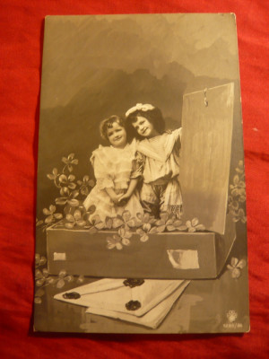 Ilustrata- Felicitare -Romania -Fetite in cutia cu scrisori , circ.Predeal 1908 foto