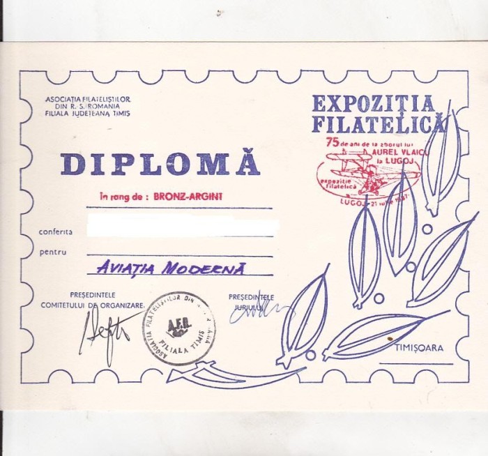 bnk fil Diploma Expo fil 75 ani zbor A Vlaicu la Lugoj 1987