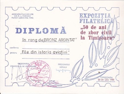 bnk fil Diploma Expo fil 0 ani zbor civil in Timisoara 1985 foto