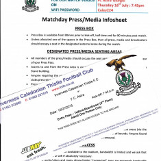 Matchday Press si Entry Pass : INVERNESS FC - ASTRA GIURGIU ( Europa League)