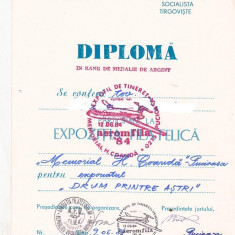 bnk fil Diploma Expozitia filatelica Aeromfila 84 Pucioasa