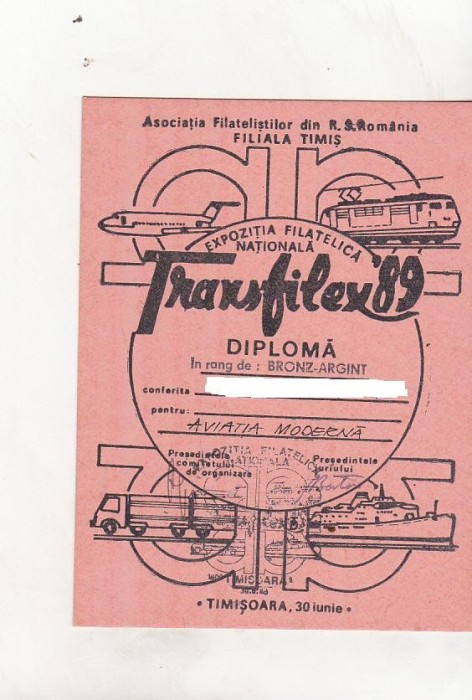 bnk fil Diploma Expo fil nationala Transfilex 89 Timisoara