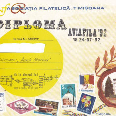 bnk fil Diploma Expozitia filatelica Aviafila 92 Timisoara