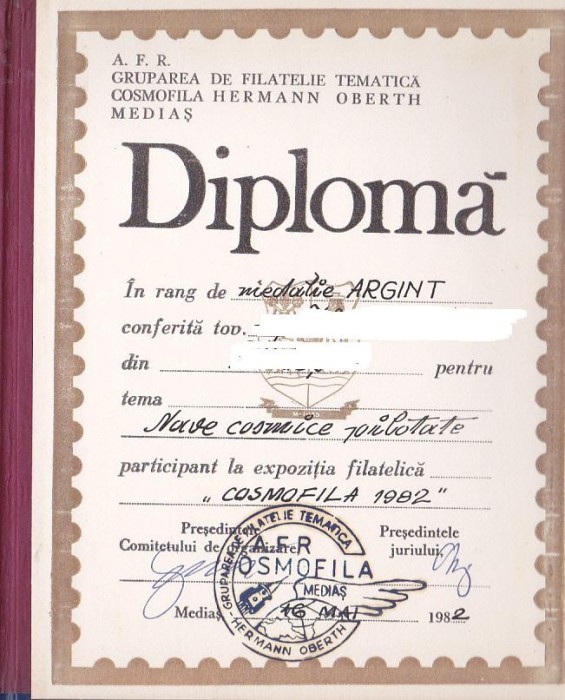 bnk fil Diploma Expozitia filatelica Cosmofila 1982 Medias foto mare bnk fil Diploma Expozitia filatelica Cosmofila 1982 Medias foto mare