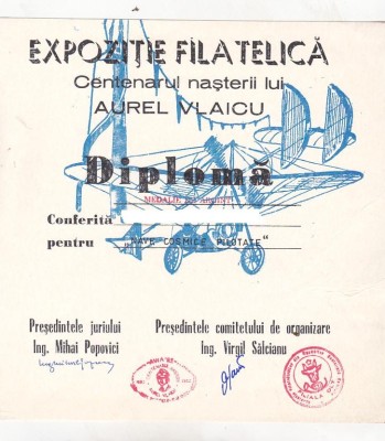 bnk fil Diploma Expfil Centenar nastere A Vlaicu Deveselu 1982 foto