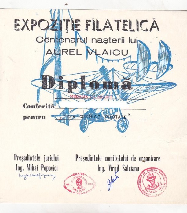 bnk fil Diploma Expfil Centenar nastere A Vlaicu Deveselu 1982
