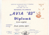Bnk fil Diploma Expozitia filatelica Avia 83 Deveselu
