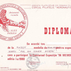 bnk fil Diploma Expozitia filatelica In memoriam 1980 Bucuresti