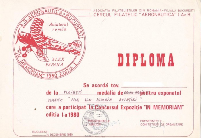 bnk fil Diploma Expozitia filatelica In memoriam 1980 Bucuresti foto mare bnk fil Diploma Expozitia filatelica In memoriam 1980 Bucuresti foto mare