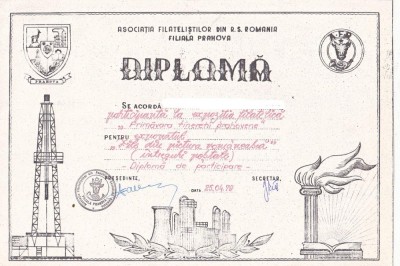 bnk fil Diploma Expofil Primavara tineretii prahovene Ploiesti 1979 foto