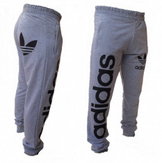 Pantaloni trening ADIDAS conici bumbac (buzunare cu fermoar) - Gri foto