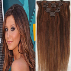 EXTENSII PAR 100% NATURAL CLIP On SUVITE ROSCAT INCHIS CU SATEn 40-43CM foto