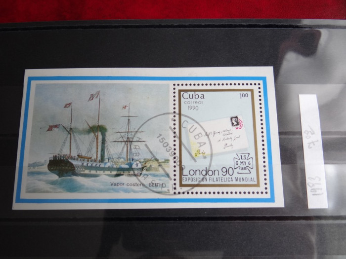 Colita Cuba-Exp Filatelica mondiala London &#039;90-Colita stampilata 1993