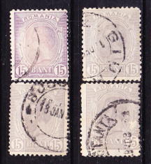 Timbre ROMANIA 1900-1911= CAROL I - &amp;quot;SPIC DE GRAU&amp;quot; 15 bani VIOLET foto