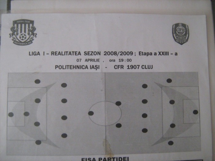Politehnica Iasi - CFR Cluj Napoca (7 aprilie) / foaie de joc foto mare Politehnica Iasi - CFR Cluj Napoca (7 aprilie) / foaie de joc foto mare