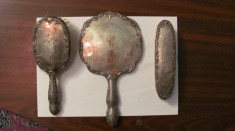 GE - Set vechi argint perie cap + oglinda + perie haine articole marcate foto