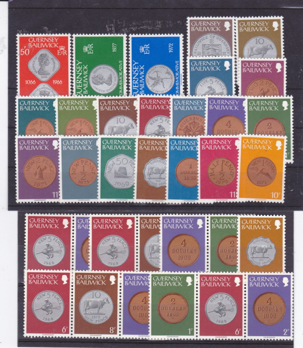 Numismatica ,monede serie complecta si variante lipite,Guernsey.