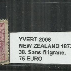 NEW ZEALAND 1873 - 38 SANS FILIGRANE.