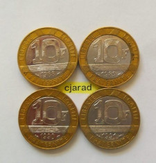 Lot / Set Monede 10 Franci, bimetal - Franta 1988, 1989, 1990, 1991 (*cod 806) foto