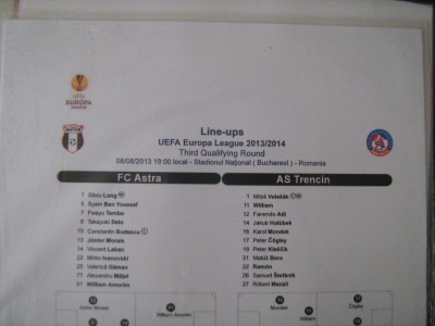 Astra Giurgiu - AS Trencin (8 august 2013) / foaie de joc foto