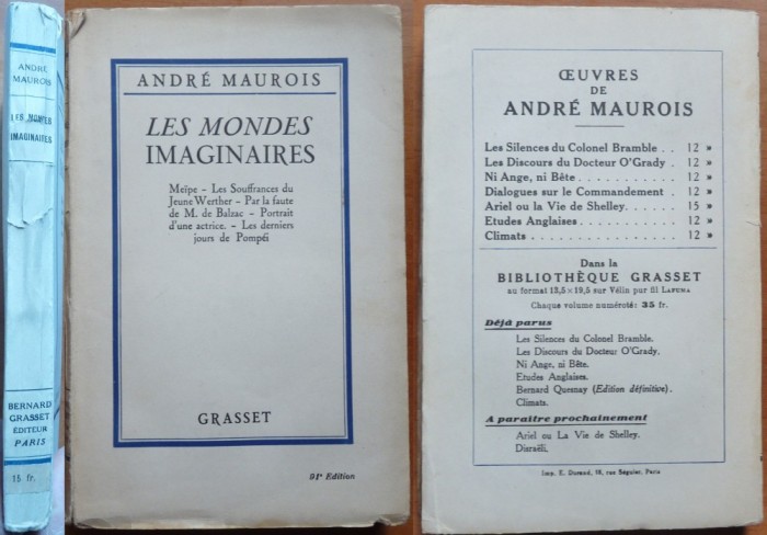 Andre Maurois , Les mondes imaginaires ,Paris ,1929 , editia 1