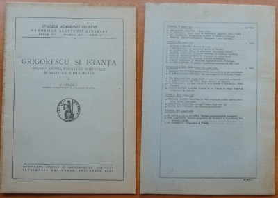 G. Oprescu , Grigorescu si Franta , studiu asupra formatiei artistice , 1946 foto