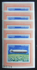 ROMANIA 953/1978 - ZEPPELIN, 5 S/S DANTELATE, NEOBLITERATE - RO 0348 foto