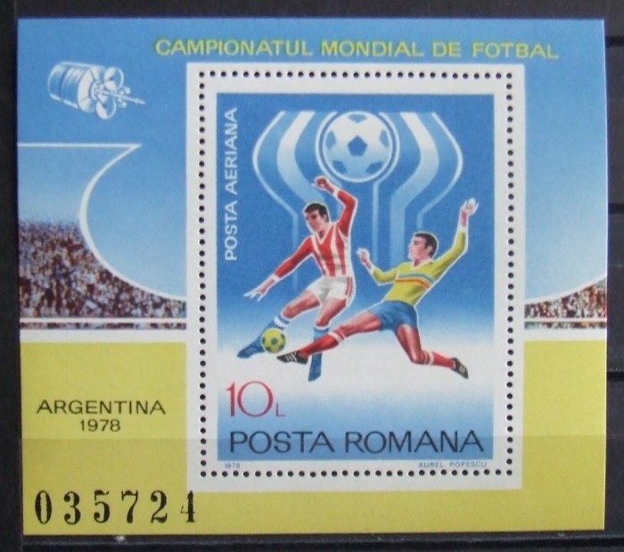 ROMANIA 955/1978 - CAMPIONATUL MONDIAL DE FOTBAL, 1 S/S NEOBLITERATA - RO 0342 foto mare ROMANIA 955/1978 - CAMPIONATUL MONDIAL DE FOTBAL, 1 S/S NEOBLITERATA - RO 0342 foto mare