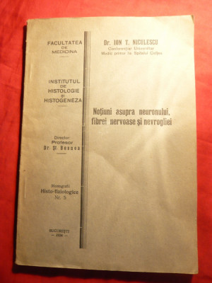 Dr.I.T.Niculescu -Notiuni asupra Neuronului, fibrei nervoase ,nevrogliei - 1934 foto
