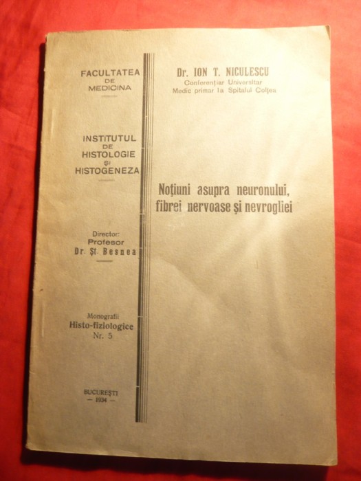 Dr.I.T.Niculescu -Notiuni asupra Neuronului, fibrei nervoase ,nevrogliei - 1934