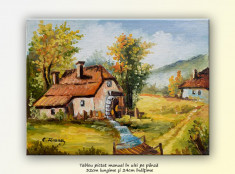 La moara (3) - pictura peisaj rural, ulei pe panza 32x24cm foto