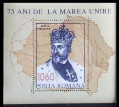 ROMANIA 1329/1993 - 73 ANI DE LA MAREA UNIRE, 1 S/S NEOBLITERATA - RO 0349 foto