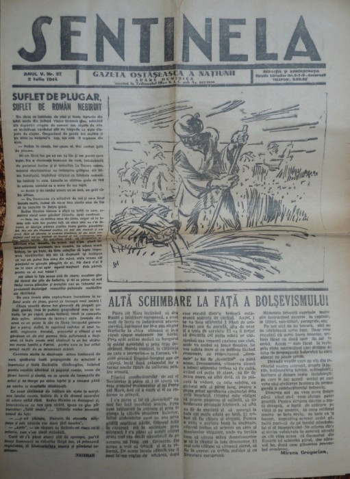 Sentinela , gazeta ostaseasca a natiunii , 2 Iunie 1944 foto mare Sentinela , gazeta ostaseasca a natiunii , 2 Iunie 1944 foto mare