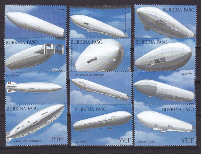 Burkina Faso 2000 aviatie zeppeline MI 1788-1790 MNH w12 foto mare Burkina Faso 2000 aviatie zeppeline MI 1788-1790 MNH w12 foto mare