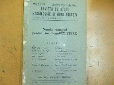 Revista de studii sociologie si muncitoresti 1 mai 1936 numar omagial C. Stere foto