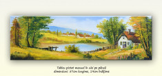 Casa bunicilor (2) - pictura peisaj rural, ulei pe panza, 57x19cm foto
