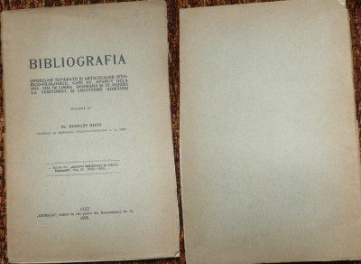 Hienz , Bibliografia operelor in germana care se refera la romani , Cluj , 1926 foto