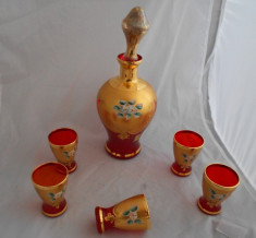 SUPERB SET AUR 24KT PAHARE PT. TARIE STICLA FINA VINTAGE DECORAT MANUAL foto