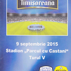Program meci fotbal CS PAULESTI - FC BRASOV 09.09.2015 (Cupa Romaniei)
