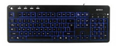 Tastatura multimedia iluminata USB A4TECH black (KD-126-1),wired cu 104 taste inscriptionate laser si 4 taste multimedia foto