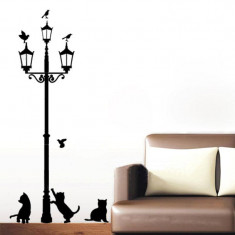 Sticker de perete, autocolant, pisici negre sub felinar, foto