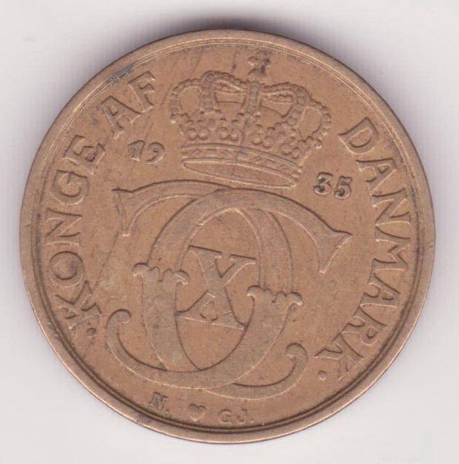 (M790) MONEDA DANEMARCA - 1 KRONE 1935- N.GJ, RARA