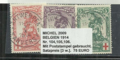 BELGIA 1914 NR. 104,105,106. foto