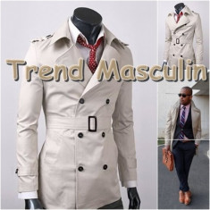 Trench Palton Barbati Slim Fit Casual Maro Crem foto