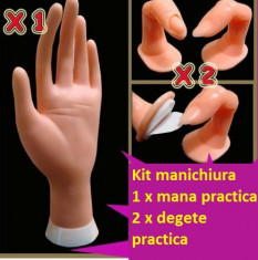 Kit manichiura mana practica + 2 degete de practica exersare unghii false foto