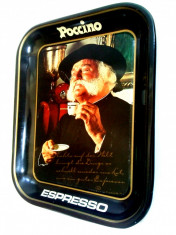 Tava metalica pentru servire cafea cu reclama ESPRESSO Poccino anii &amp;#039;80 foto