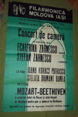 afis Filarmonica Iasi concert de camera Zarnescu Mozart-Beethoven 1982 foto