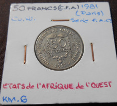 STATELE AFRICANE DE VEST 50 FRANCS 1981 KM 6 foto