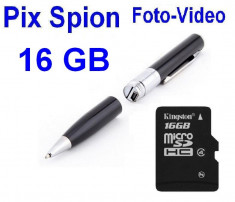Card 16GB + Pix Spion / Pen SPY Camera Foto , DVR Video - Auriu sau Argintiu foto